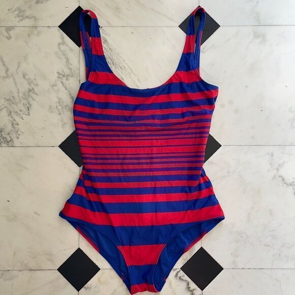 DKNY Red & Blue Striped One Piece Swimsuit - Picture 1 of 6